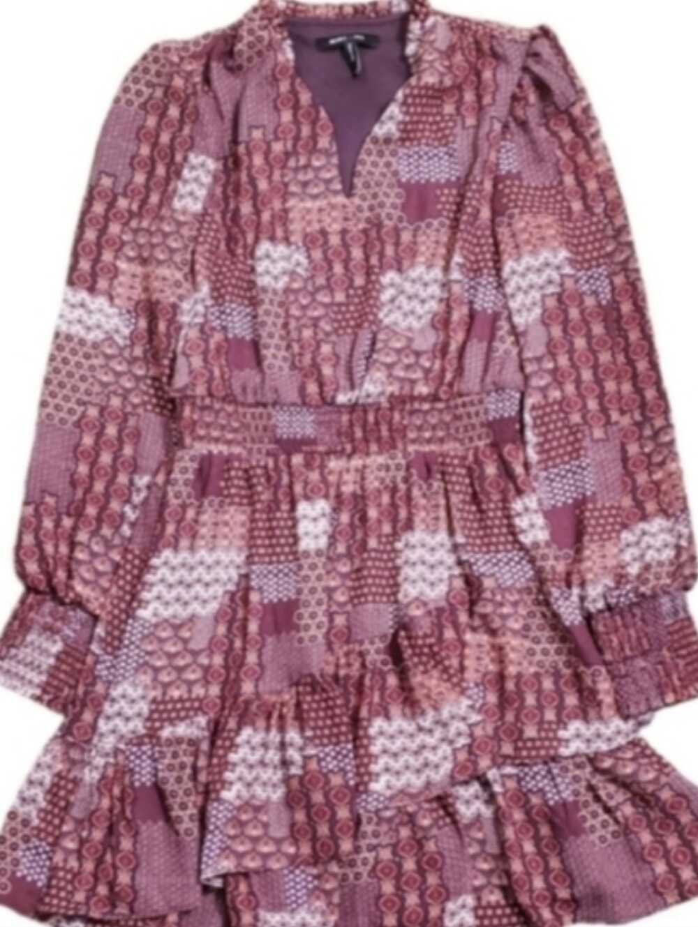 BCBG Paris Burgundy Patchwork Paisley Floral Mini Cream Dress XS
